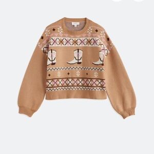 G.I.L.I. Tan and Pink Graphic Sweater